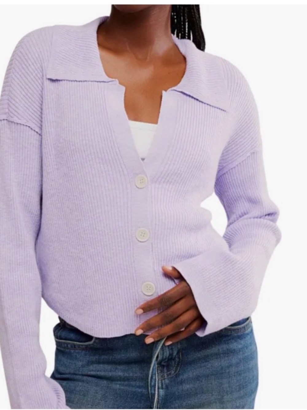 Free People Lavender Button-Front Ribbed Cardigan Sweater - Women